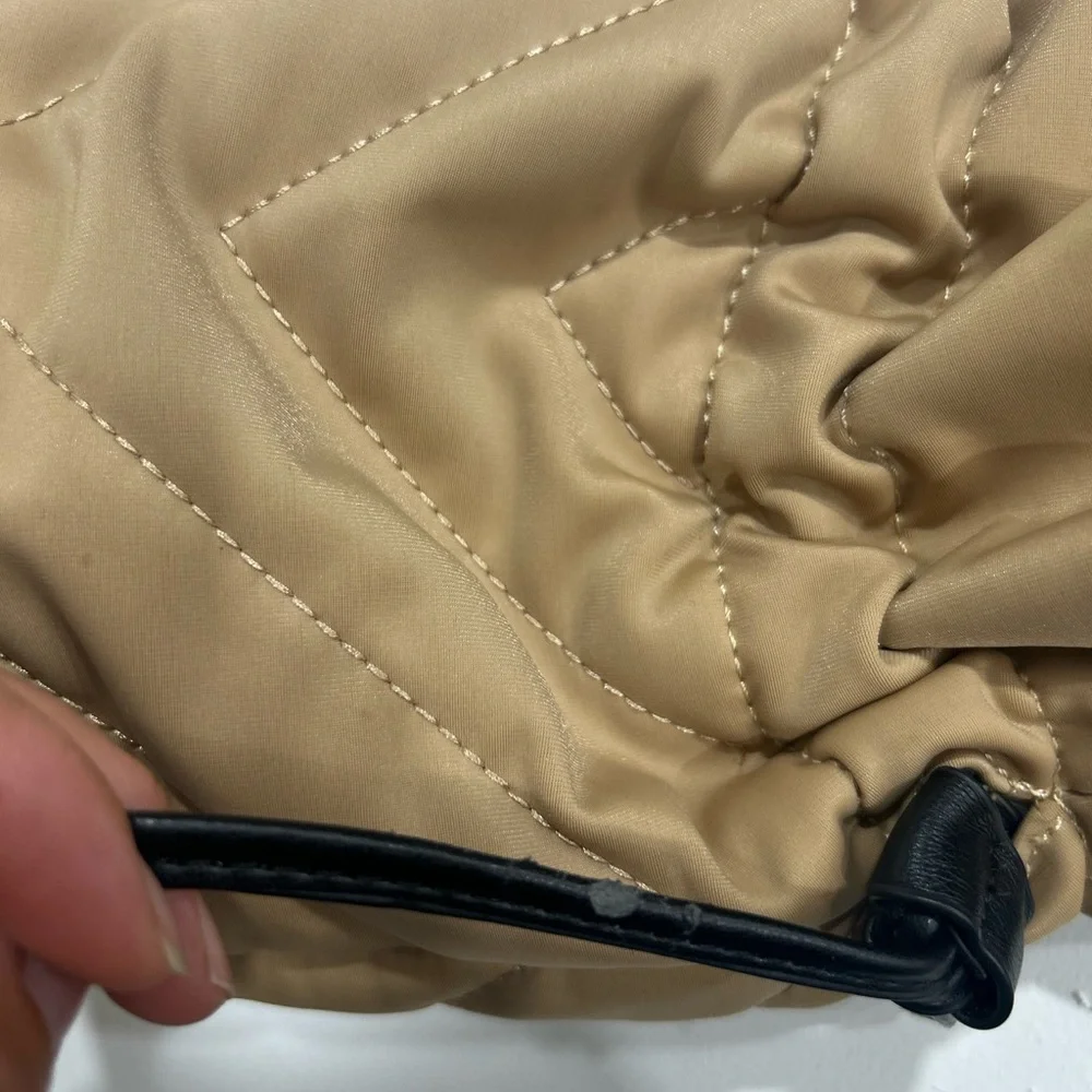 Zara tan quilted crossbody bag with black strap